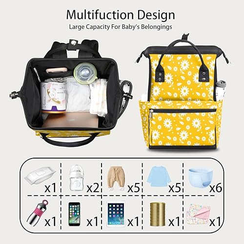 Miniatura 3 de cfpolar Mochila para pañales de color amarillo y blanco margaritas para maternidad recién nacido bolsas grandes para bebés para mamás y padres