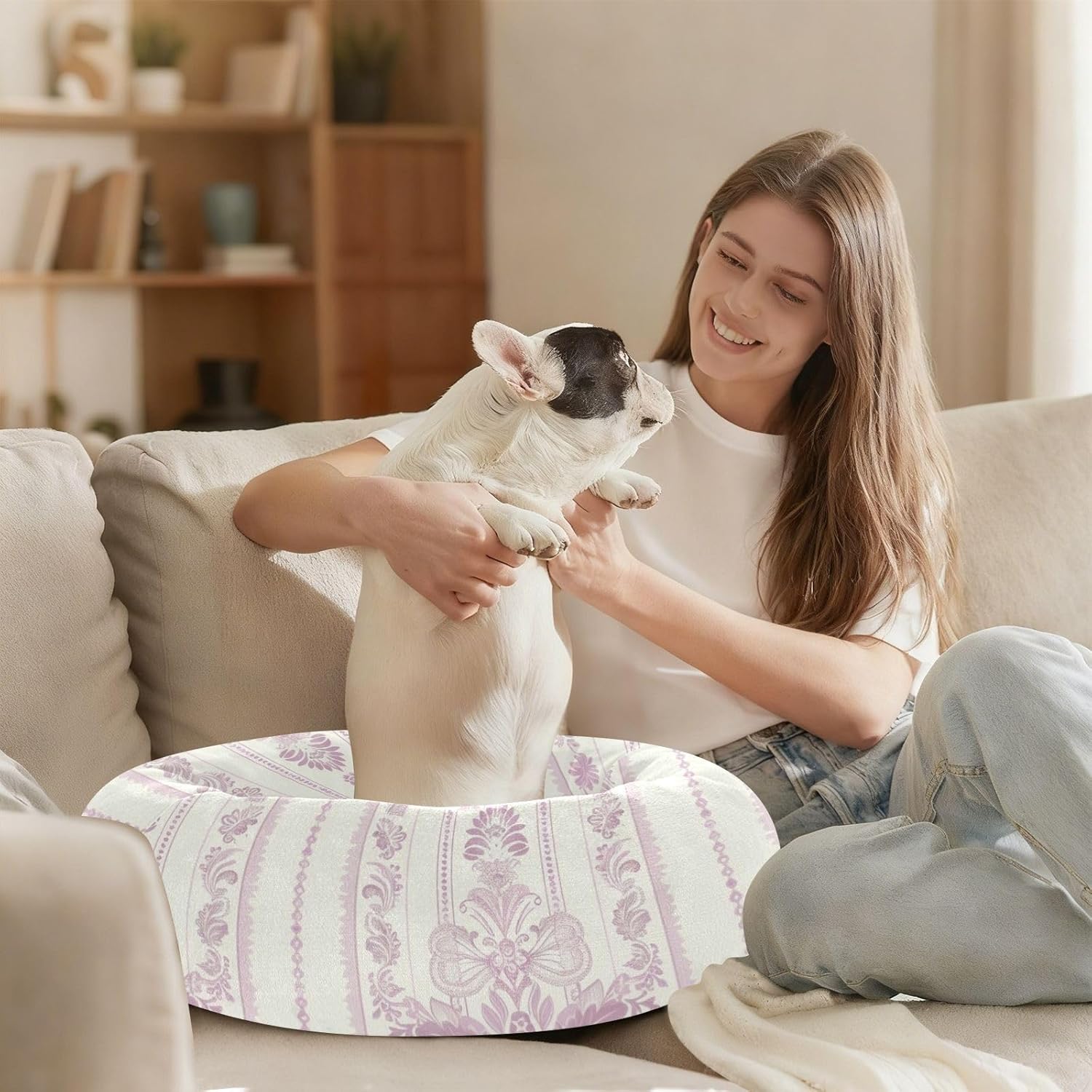 Pastel Vertical Stripes Pet Cat Beds Warm & Cozy Dog Pillow Bed for Small Size Pets Supplies M