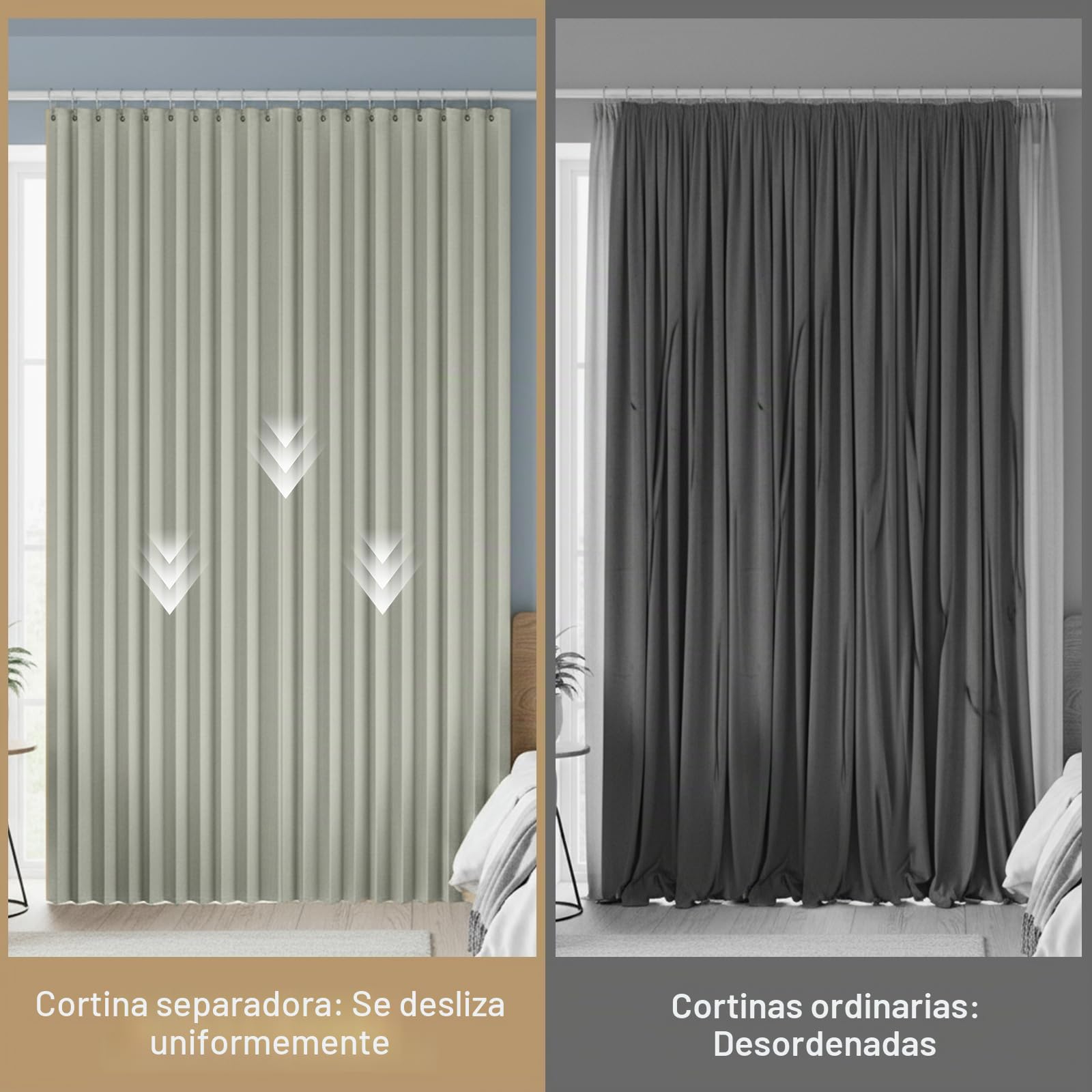 Cortina separadora de ambientes, extraancha, 241 x 254 cm, impermeable, separador de habitaciones, con ganchos, para baño, dormitorio, salón, oficina, protección visual (gris claro)