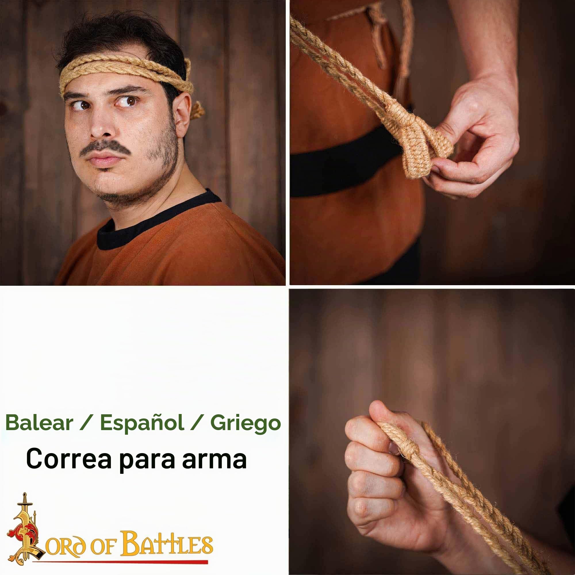 Lord of Battles Correa de Yute Griego Romano balear Hecha a Mano 65.7 Pulgadas Largo