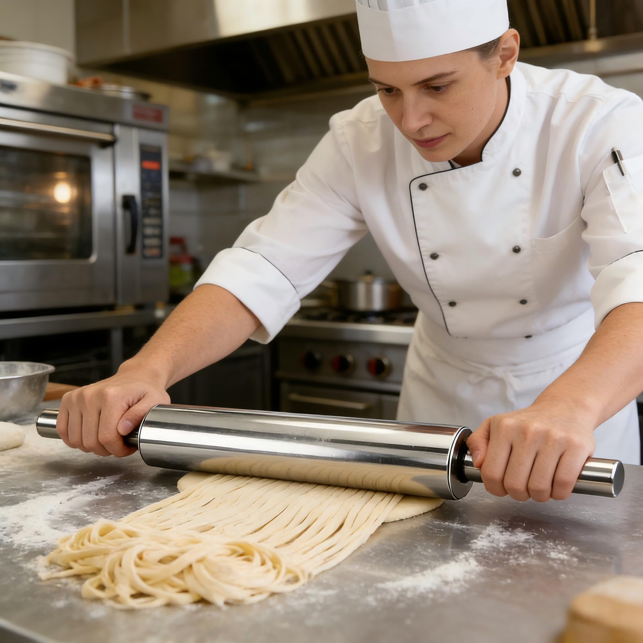Mattarello in Acciaio Inossidabile, 43 cm con Superficie Antiaderente, Rullo per Pizza, Fondente, Torte e Altro, Igienico e Lavabile in Lavastoviglie