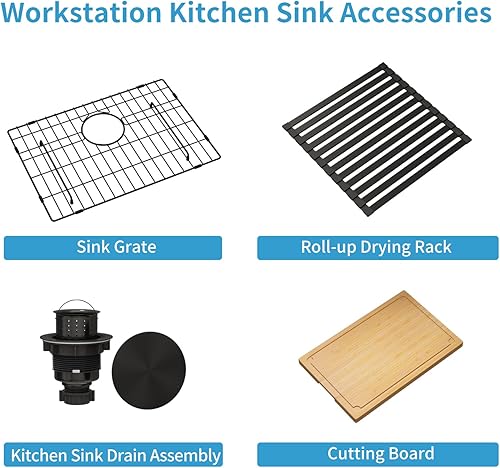 Miniatura 119 de LQS Fregadero de cocina negro de 33 x 22 pulgadas, fregadero de cocina desplegable de 33 x 22 pulgadas, fregadero de acero inoxidable calibre 16