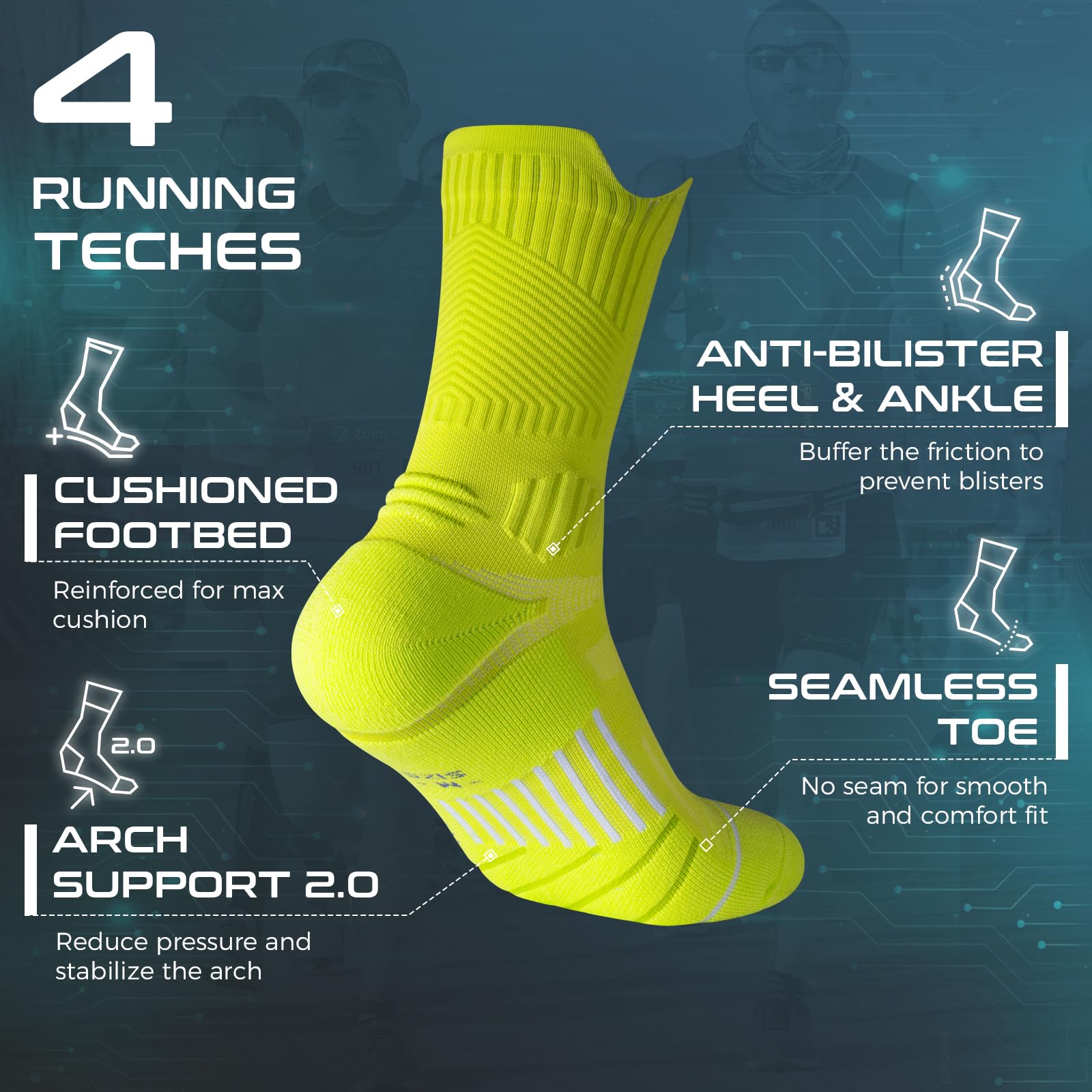 Rahhint Pro Coolmax Compressione 3 Paia Calzini Running Uomo Calze da Corsa Trekking Padel Uomo, Anti-Vesciche & Con Supporto Dell'arco Plantare, 35-51