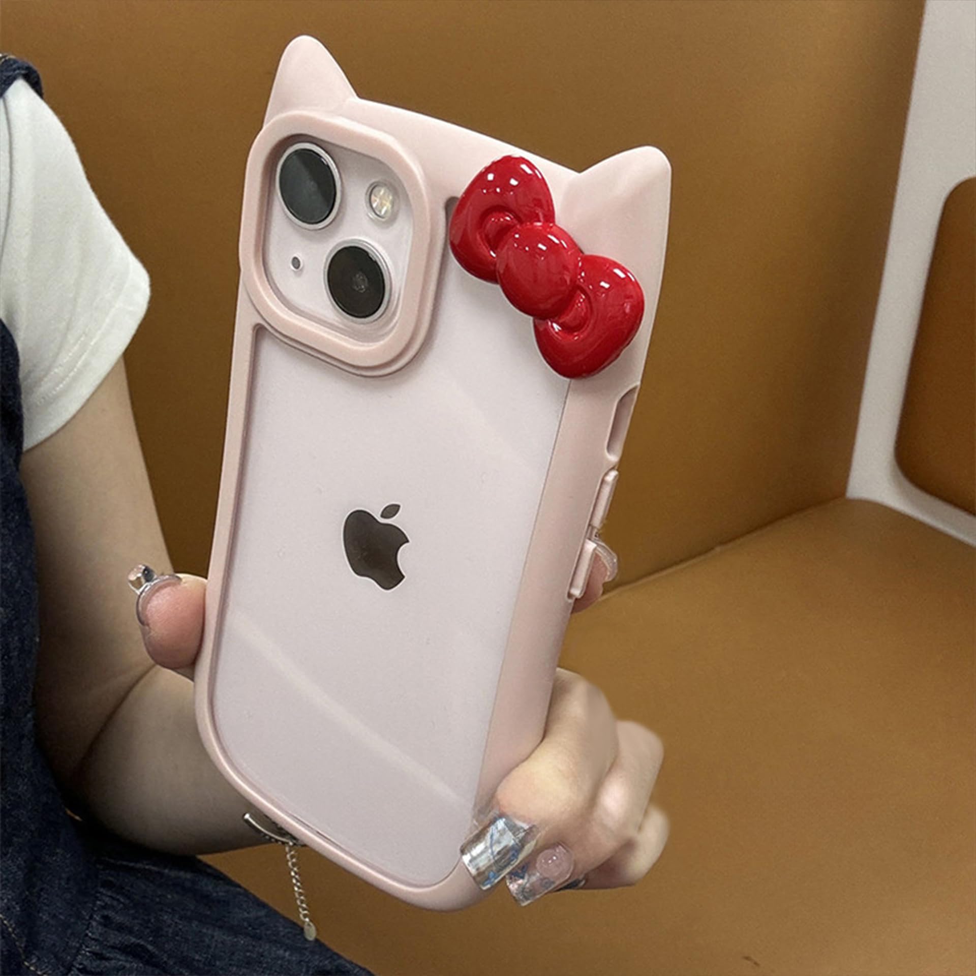 iPhone 15 Case, Cat Ear Ribbon, 3D, Clear, Korean, Cute, iPhone Case, Popular Smartphone Case, Kitty-chan, Stylish, Ranking, Perfect for Selling, Simple, Transparent, Soft iPhone Case, TPU, Mobile : E