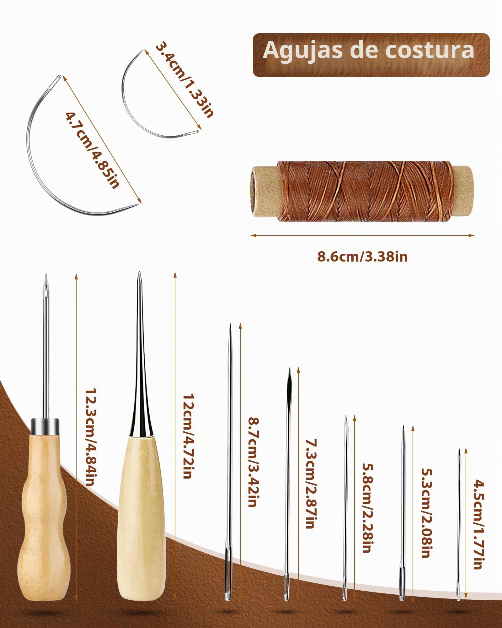 PLANTIONAL Herramientas de trabajo de cuero para principiantes: kit profesional de manualidades de cuero con punzón de hilo encerado, punzón de costura para manualidades en cuero, regalos para