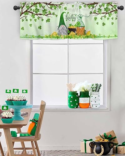 Miniatura 3 de ALAGEO Cortinas de ventana con diseño de trébol verde para el día de San Patricio, cenefas de cocina, gnomo, trébol de la suerte, cortinas cortas