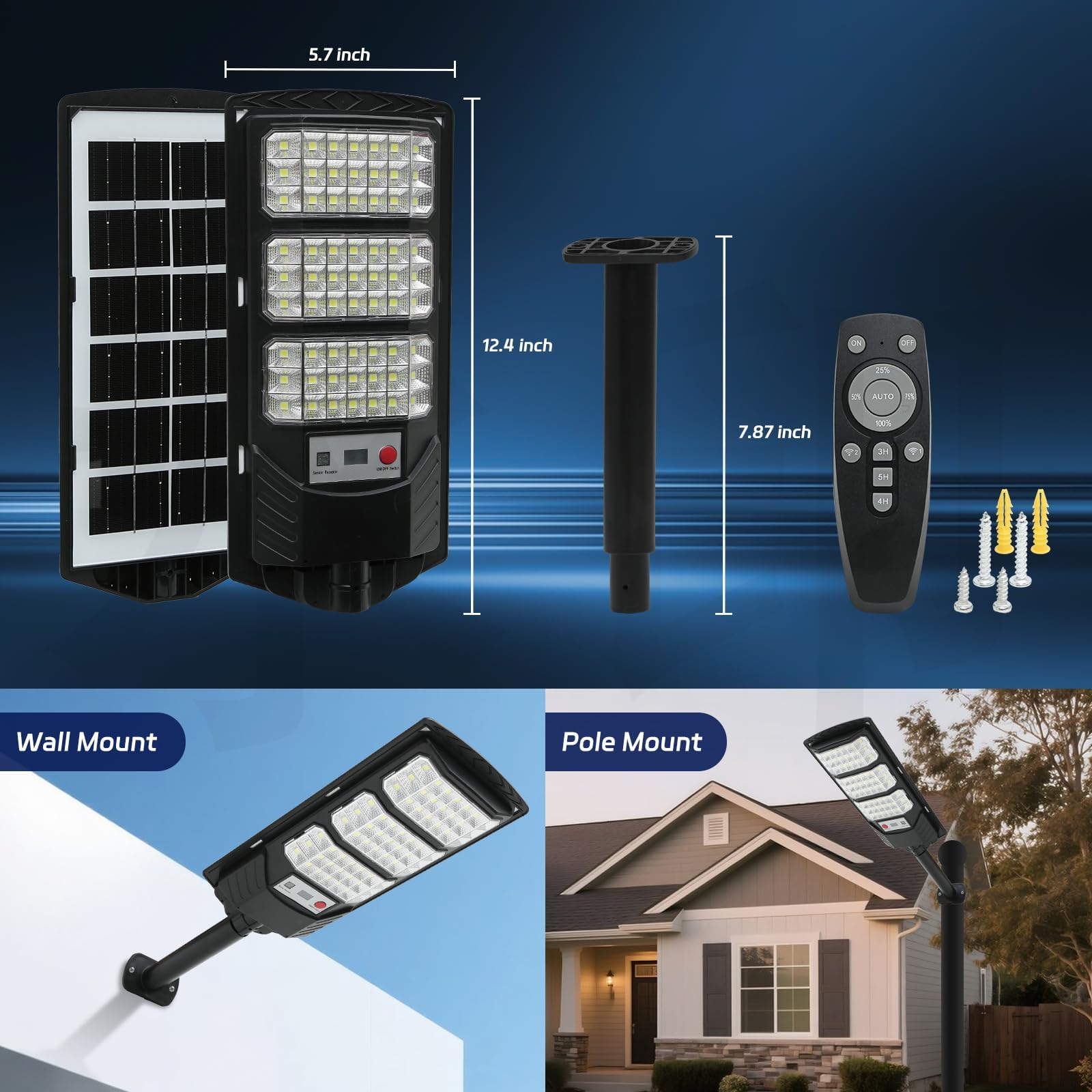 Solarlampen für Außen 4 Stück,500W LED Solarleuchte mit Bewegungssensor und Fernbedienung,Solar-Straßenleuchten für Außen IP66 Wasserdichte Solar-Wandleuchte für Garten Garage