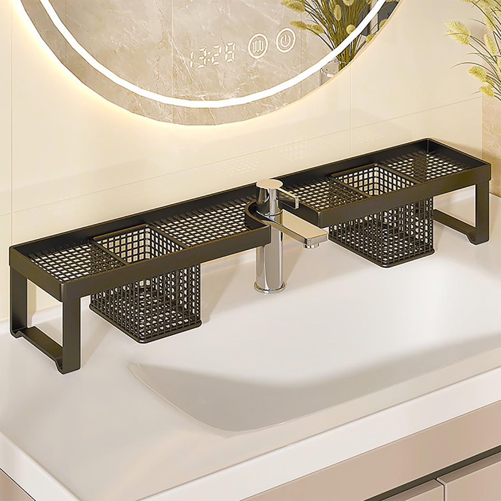 Waschbeckenablage Ohne Bohren, Bad Ablage Über Waschbecken, Stabile Konstruktion, Keine Montage Erforderlich, Guter Wasserablauf(Black,80cm/31.5in)