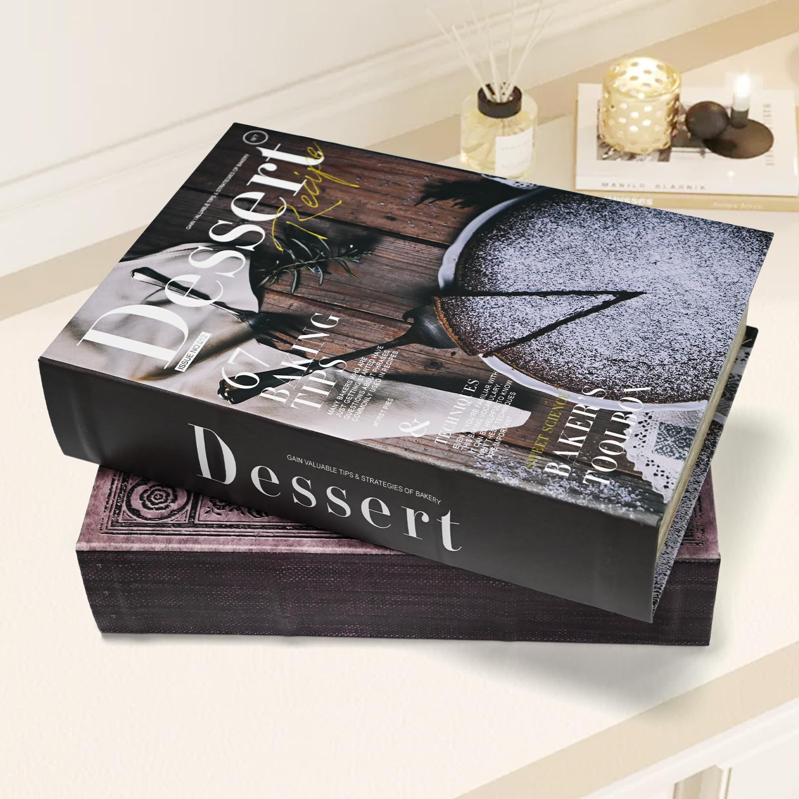 Premium Leather Book Shaped Box Decorative Storage with Embossed Design, Secret Safe for Valuables,Remote Control Holder Decorative Vintage Pattern Large Size Box: Brown magazine