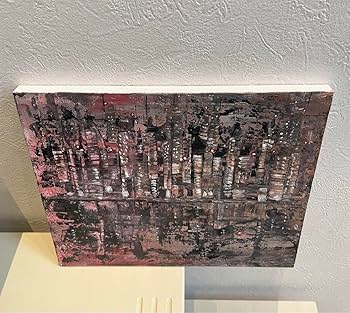 アクリル画　原画　「星降る夜のクリスマス03」額縁付　F3サイズ　キャンバス アクリル原画「夕暮れに沈みゆく太陽と星屑たち」F3キャンバス