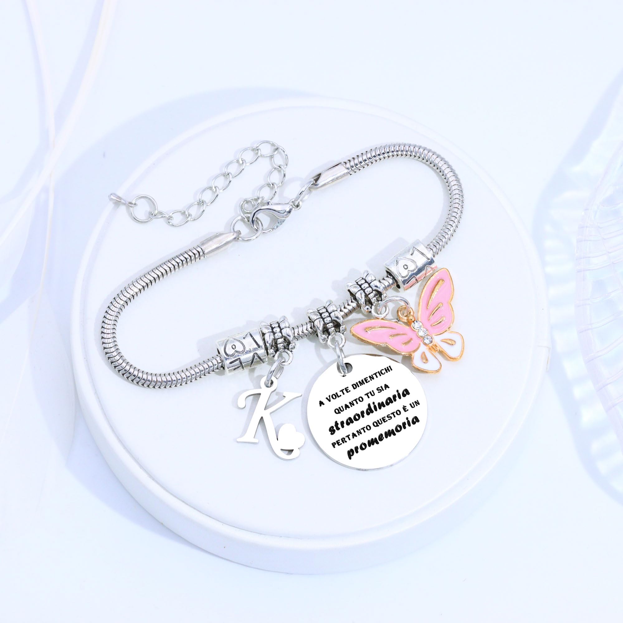 SAMORION A Volte Dimenticati quanto tu sia straordinaria pertanto questo è un promemoria-Moda Rosa Farfalla Ciondolo Lettere Iniziali Braccialetti Regalo Ispiratore Per le Donne Ragazze Nipote