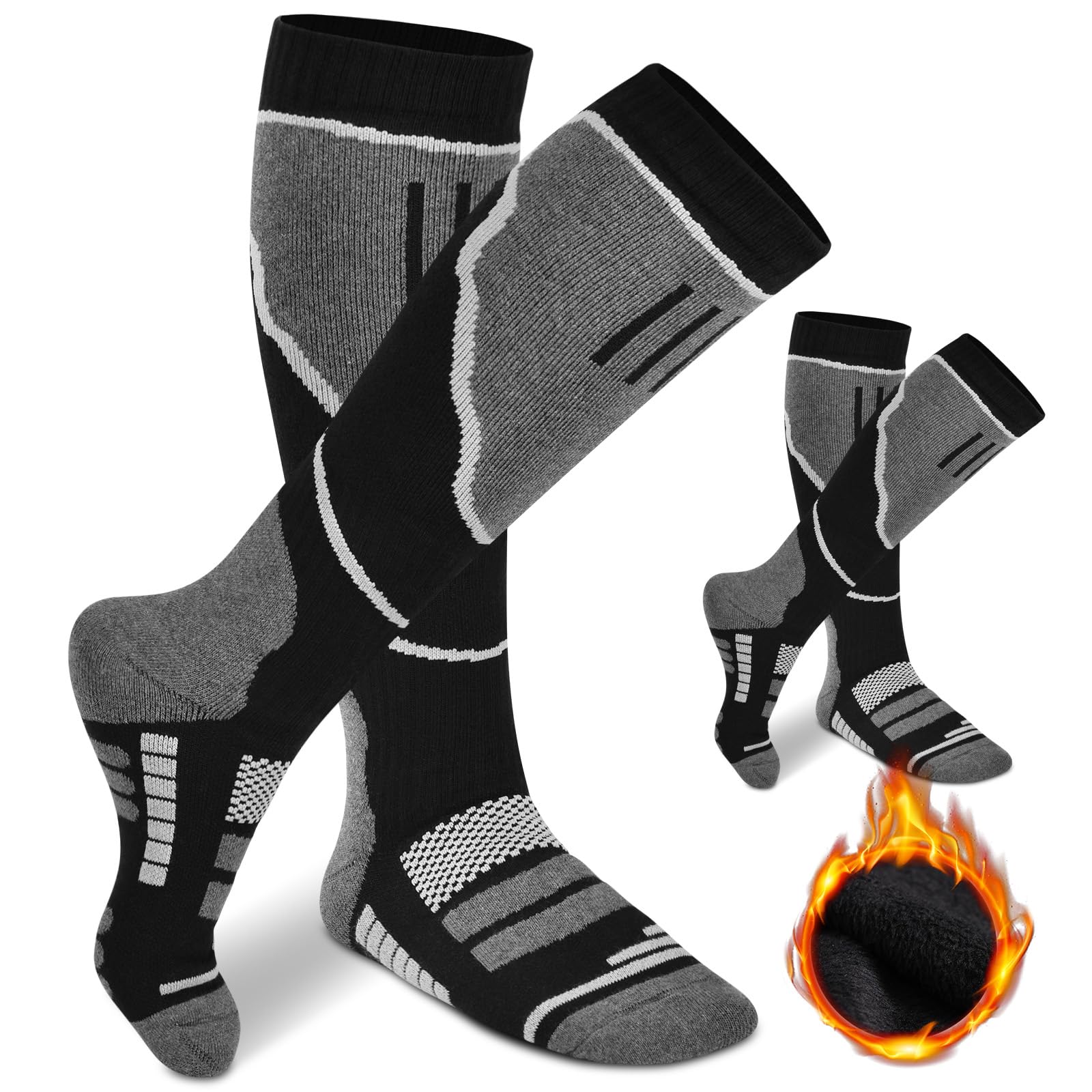 flintronic 2 paia Calzini da Sci Termici, Traspiranti a Compressione Fino al Ginocchio per Climi Freddi, Escursionismo, Caccia, Snowboard