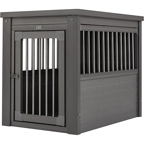 New Age Pet ECOFLEX Dog Crate End Table - Furniture-Style Pet Crate for Crate Trained Dogs - Stainless Steel Tubing & a Latched Closure - 10 Year Manufacturer's Warranty, Medium