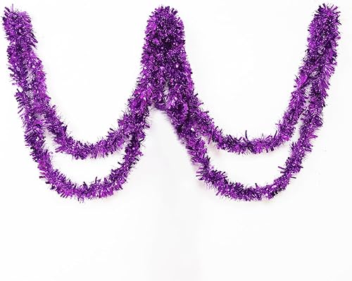 Miniatura 8 de Guirnalda de oropel de Halloween de 26.2 pies, decoraciones metálicas moradas para cumpleaños, bodas, festivales, Mardi Gras, Navidad, Halloween,