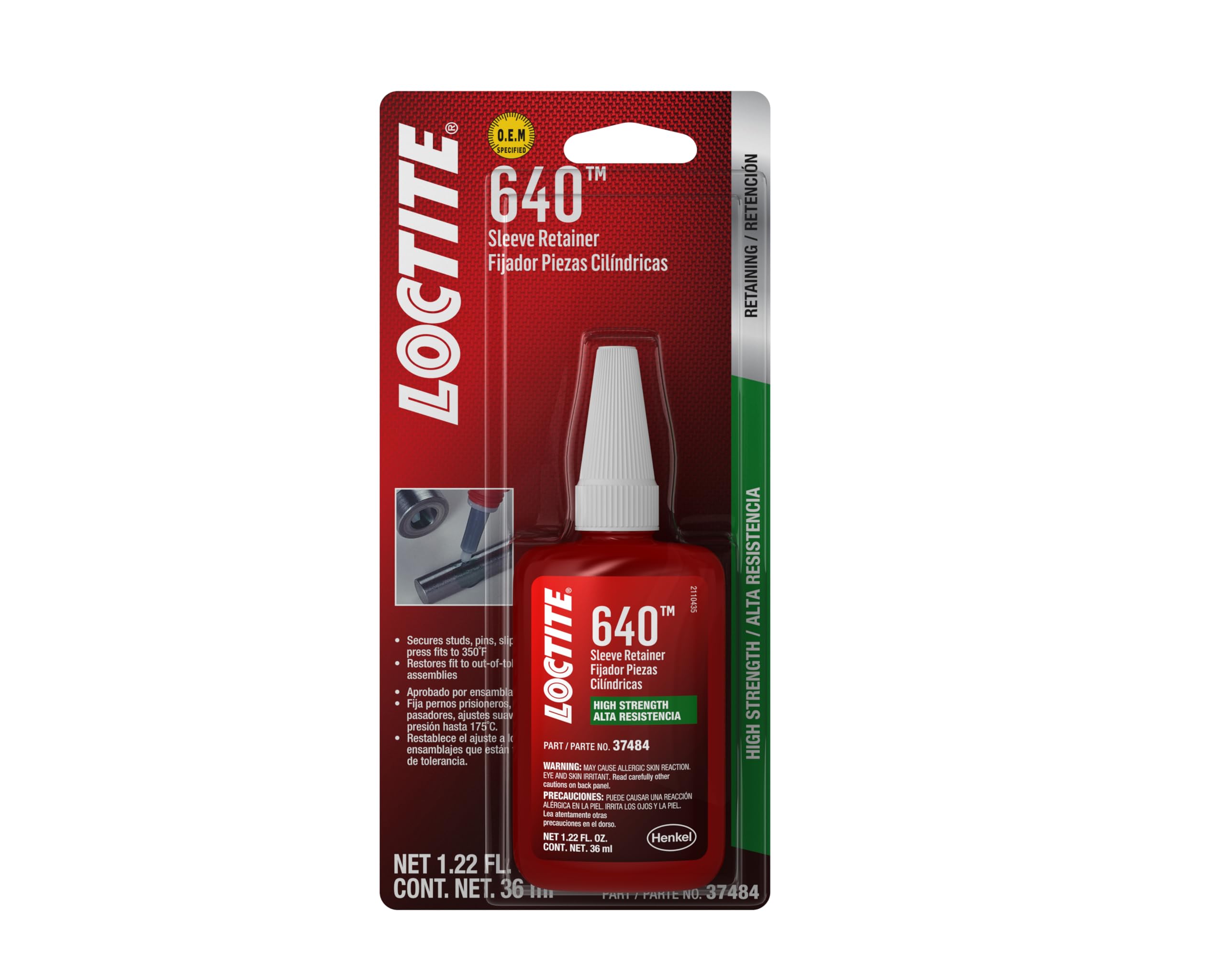 Loctite 37484-6PK High Strength Sleeve Retainer 640-36 ml Bottle, (Pack of 6)