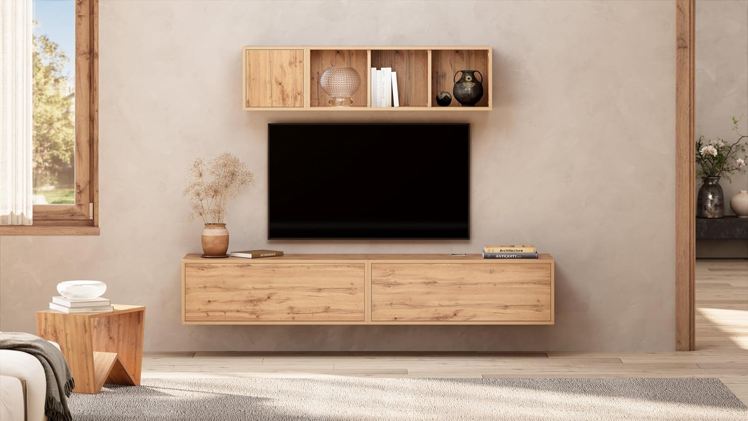 Mobili Fiver, X Wall Unit 40.94 in Without Door, Rustic Oak, Made in Italy