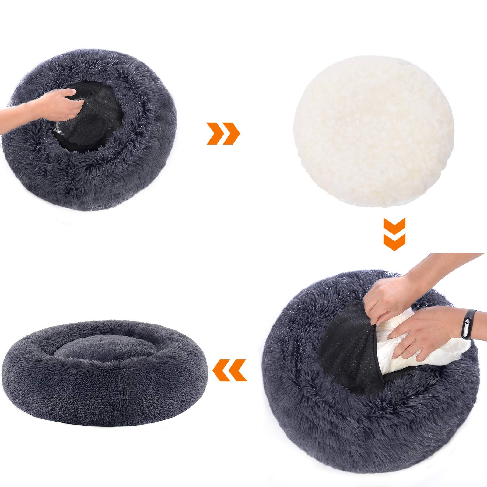 Feandrea Cuccia Cane Interno, Cuccia per Cani, Lettino per Animali Domestici a Ciambella, Cuscino Sfoderabile e Lavabile, Tappeto di Peluche, Diametro 50 cm, Grigio Scuro PGW037G02