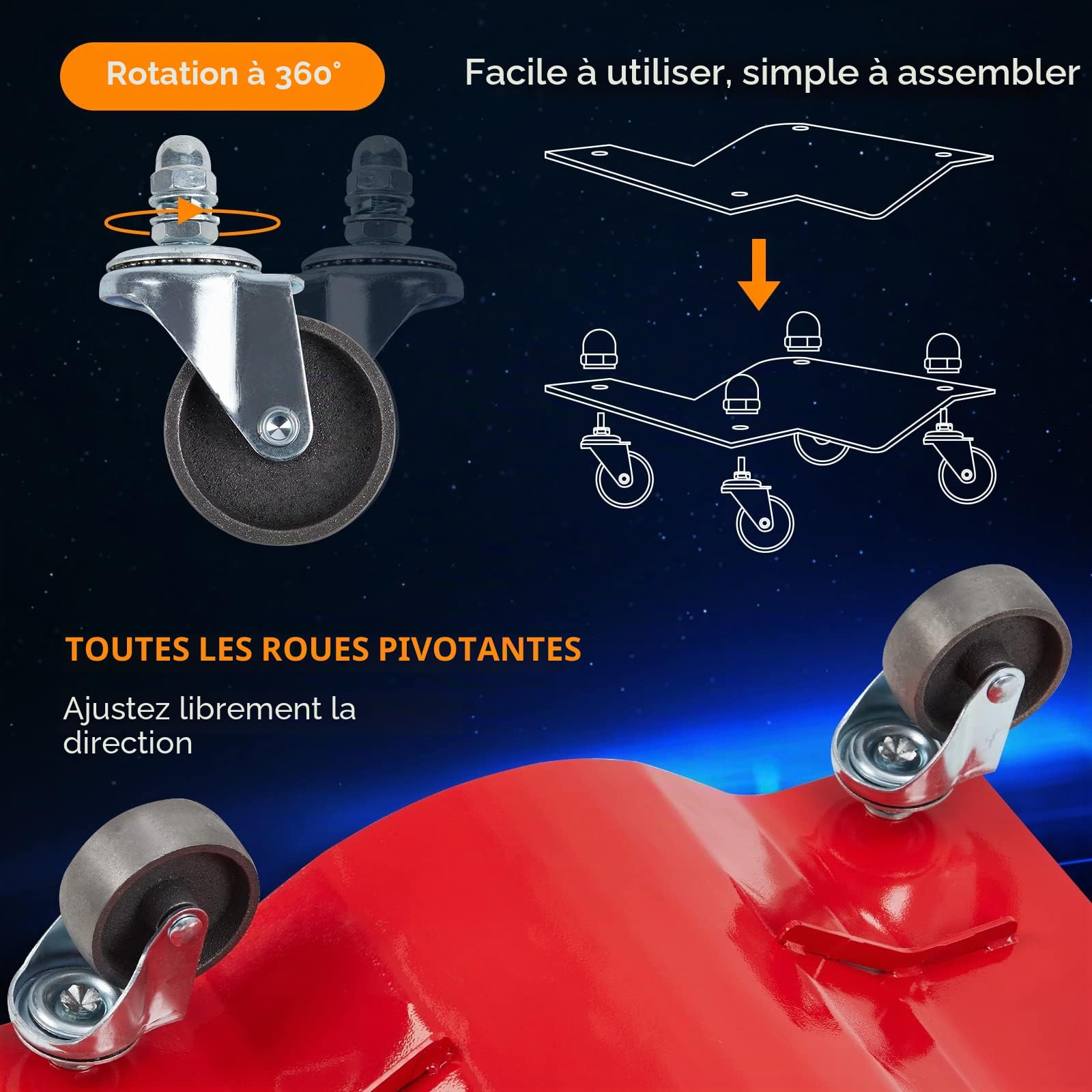 Lot de 4 Roues de Chariot à pneus Portables Robustes pour Voiture - roulettes de 4000 Livres - Déplacement Facile d'une Voiture - Roue rotative à 360 degrés