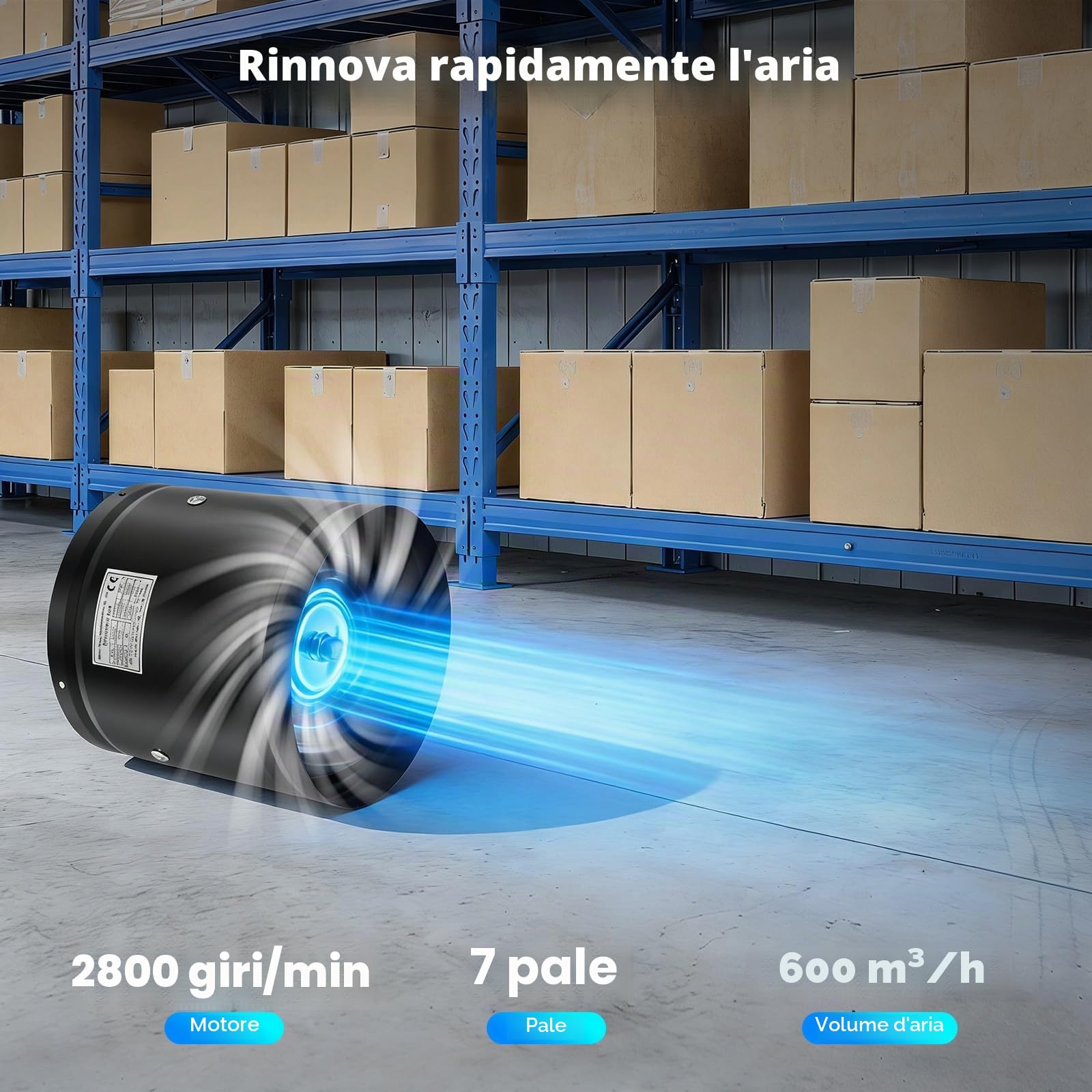 Ventilatore a canale in linea da 150 mm, filtro ai carboni d'aria da 600 m³/h, ventilatore di scarico con motore in rame puro, ventola booster con 7 pale, ventilatore tubolare con robusto