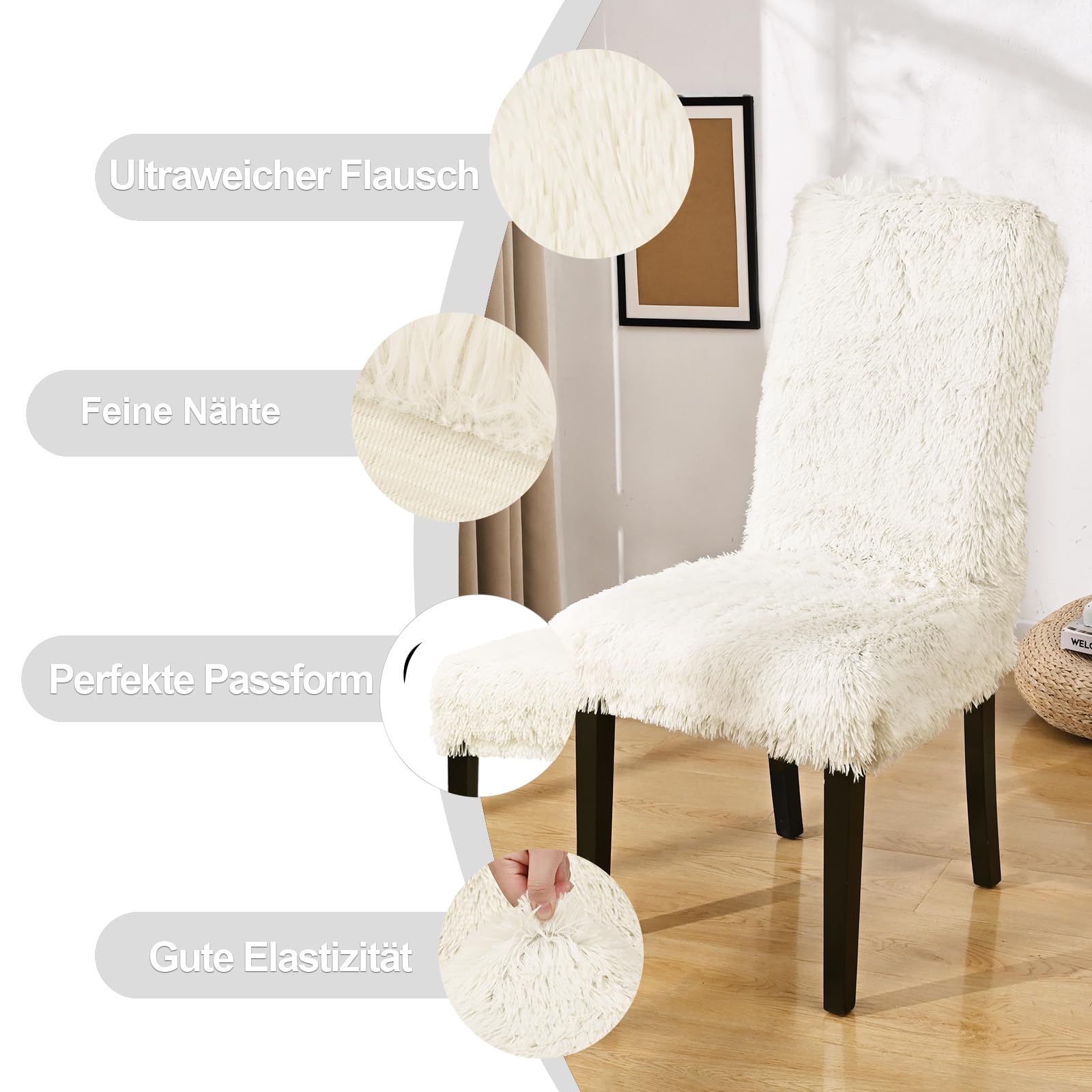 Alishomtll Lot de 6 housses de chaise universelles extensibles en peluche élastique amovibles et lavables pour cuisine, salle à manger, hôtel, banquet, mariage (beige, 6 pièces)