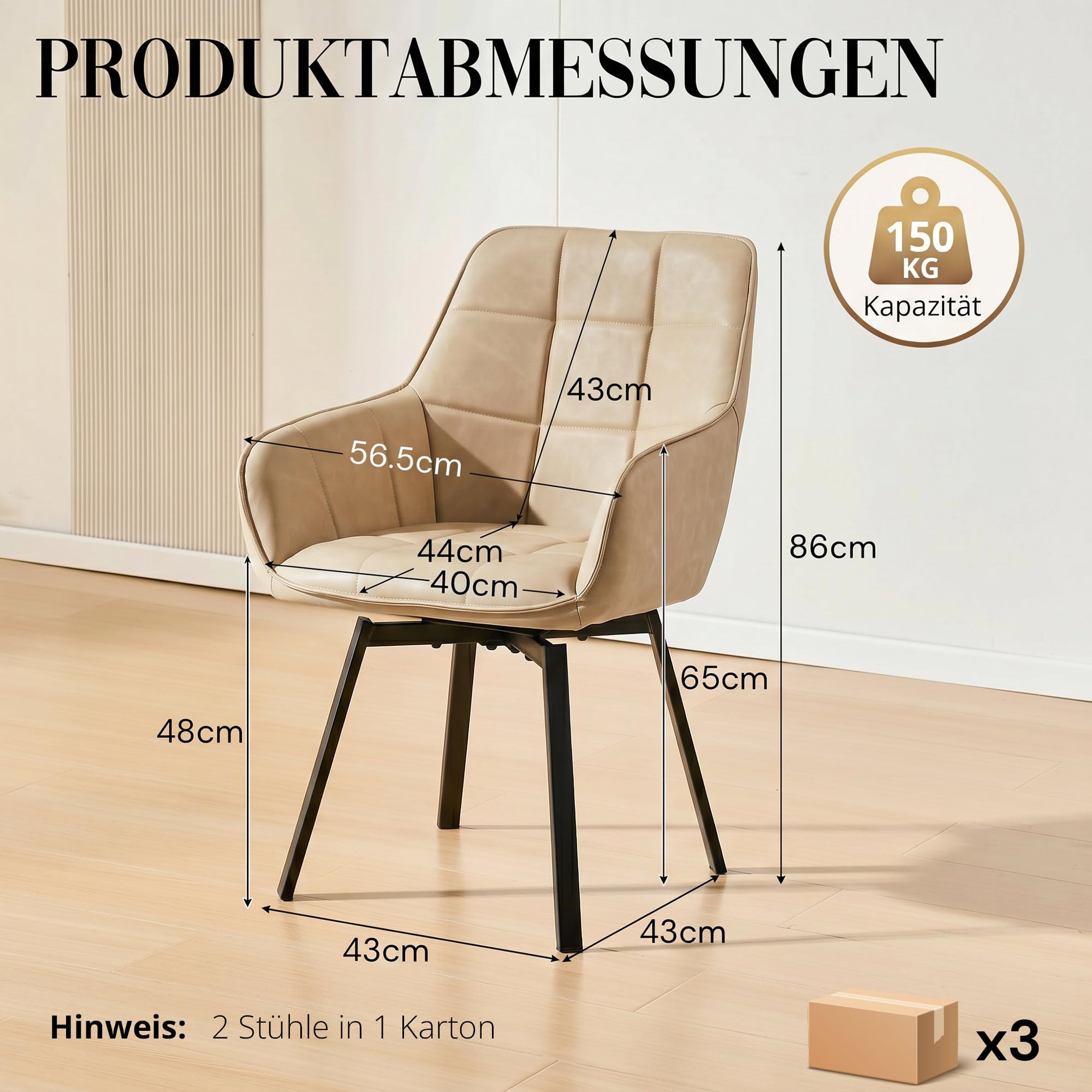 CLIPOP Esszimmerstühle 6er Drehbar Set mit Armlehne, Kunstleder Polsterstuhl Gepolstert Sitz Küchenstuhl Drehstuhl Armlehnenstuhl für Esszimmer Wohnzimmer Büro (6er Set, Kunstleder Beige)