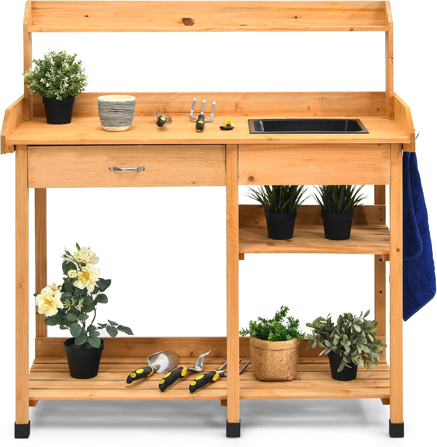 COSTWAY Gärtnertisch Holz, Pflanztisch Garten Arbeitstisch Gartentisch