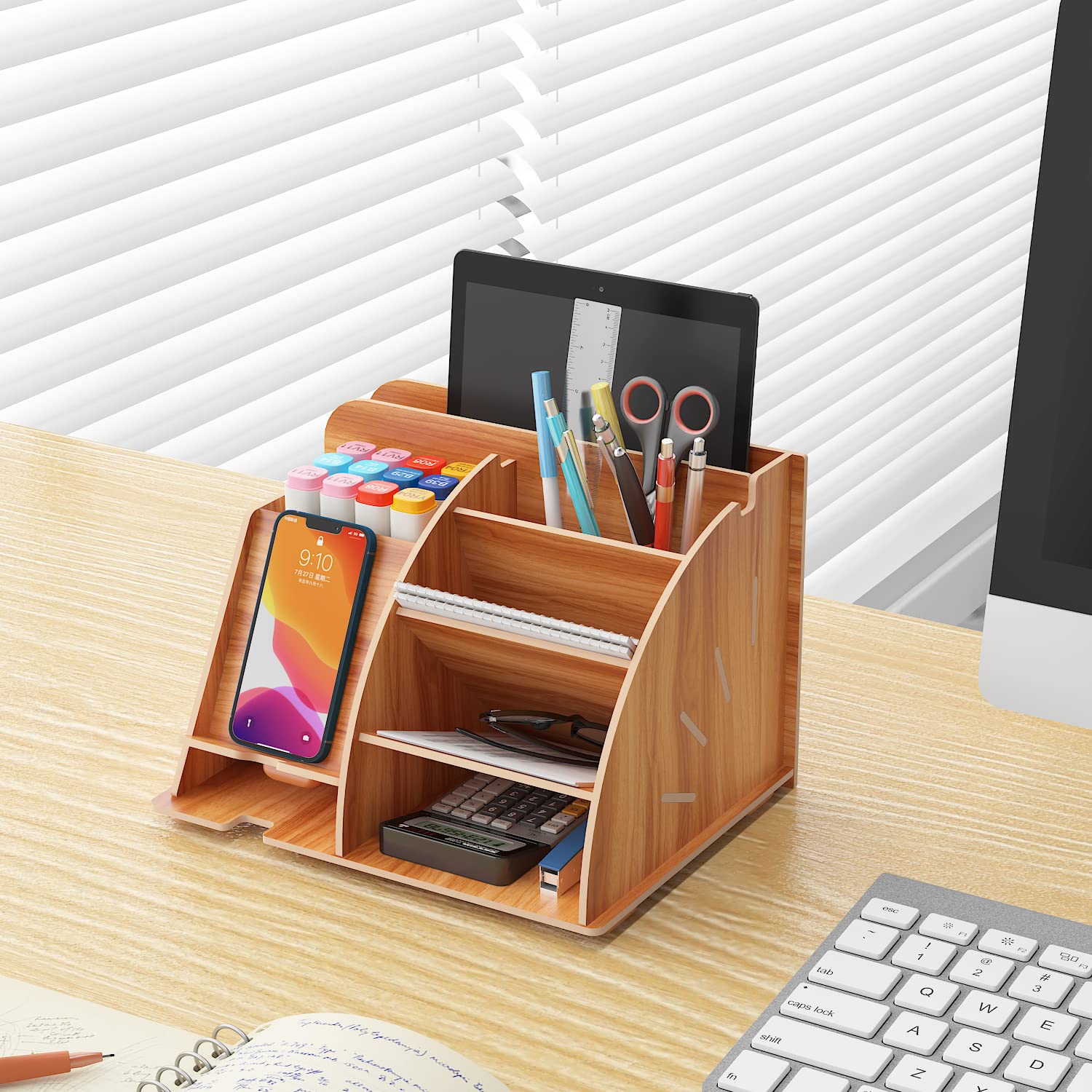 NUODWELL Wooden Desk Organiser with Phone Docking Station - Image 4