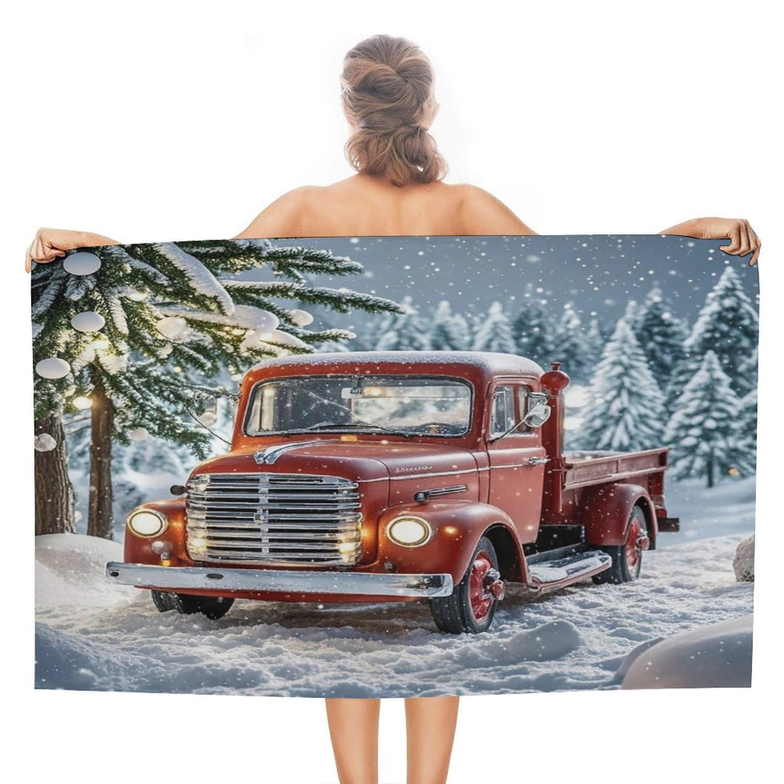 VstaDank Red Christmas Truck Beach Towel 51x31 Inch Oversized Soft Bath Towel Luxury Plush Thick Hotel Swim Pool Towels Super Quick Dry Travel Towels for Camping Gym Sports Yoga