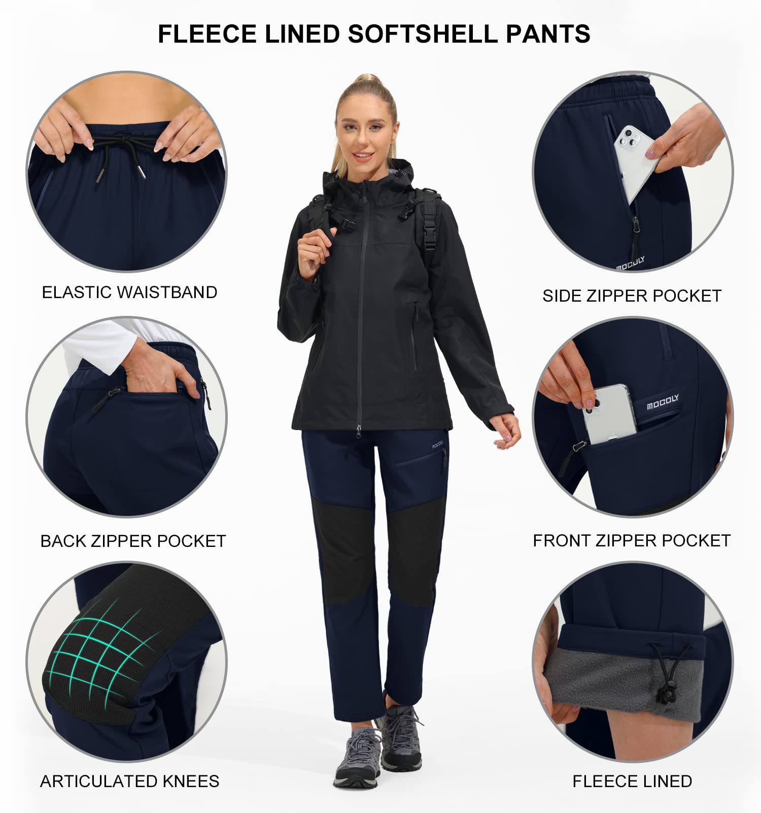 MOCOLY Pantaloni Trekking Donna Pantaloni Sci Invernali Impermeabili Felpati Termici Softshell Pantaloni Tuta Larghi Pantaloni Sportivi da Cargo per Montagna e Sport Outdoor Lavoro