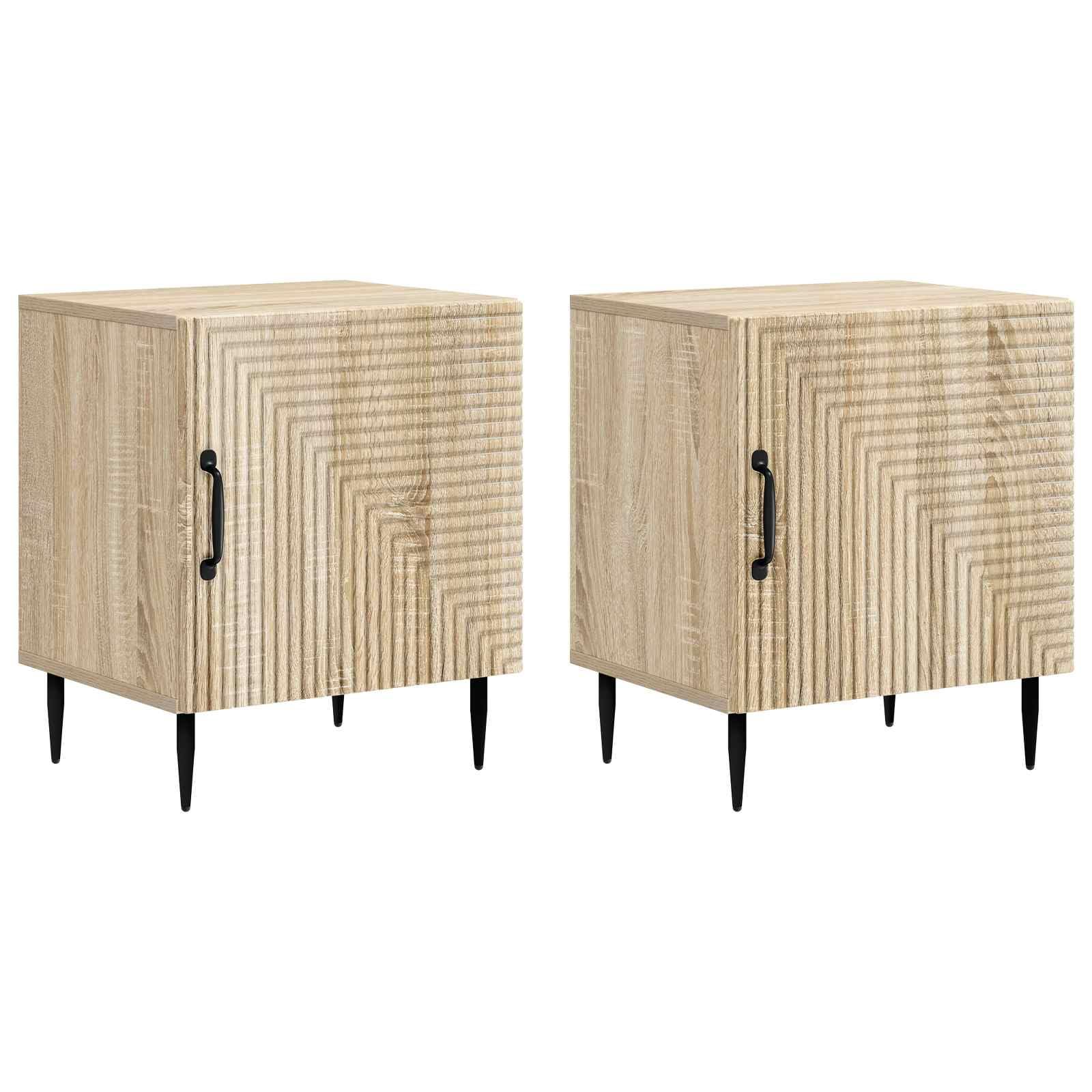 Table de nuit design vintage lot de 2 en chêne Sonoma et métal pour meuble de chambre
