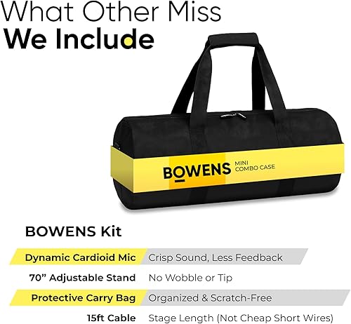 Miniatura 7 de Bowens Micrófono dinámico para cantar con soporte de micrófono ajustable (18-70 pulgadas), pluma de 17 pulgadas, micrófono de mano para altavoces,