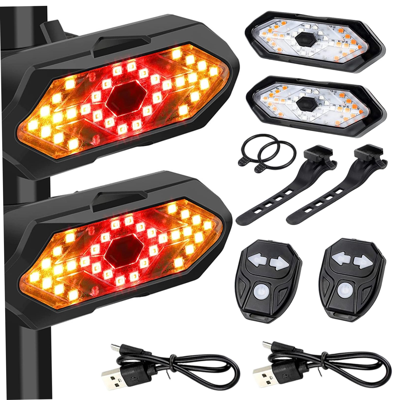 AwnsIMfreien Electric Scooter Lights, 2 Sets Bike Tail Light with Turn Signals Wireless Remote Electric Scooter Turn Signals USB Rechargeable Waterproof Flickers & Constant Light, Bike Tail
