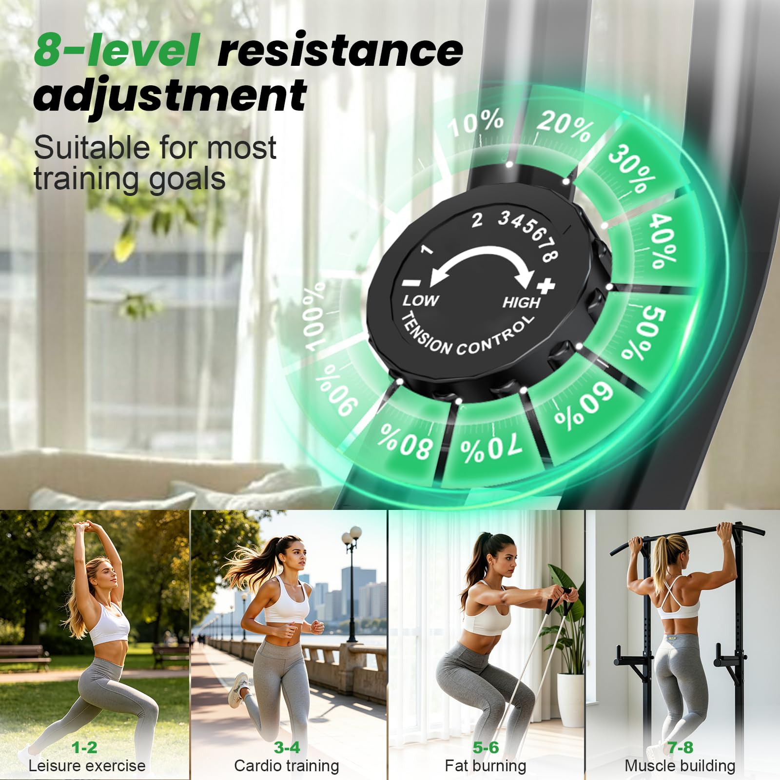 Bicicleta estática - Plegable 4 en 1 - con pantalla LCD y pulsómetro - 8 niveles de resistencia magnética - Capacidad de peso: 120 kg - Altura del sillín ajustable.