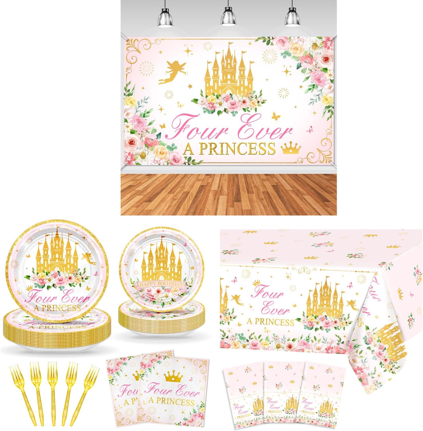 Avezano 100 pcs Four Ever a Princess Birthday Decorations Set