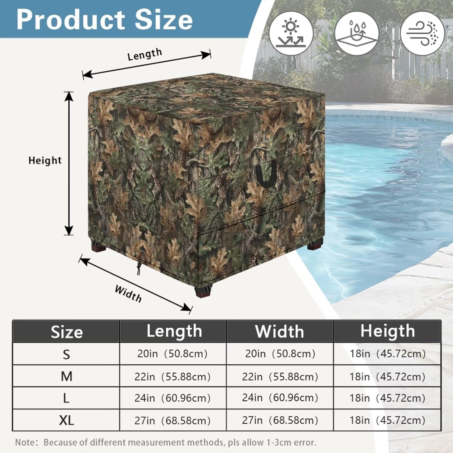 Camo Hunting Patio Ottoman Cover Branch Outdoor Ottoman Covers Waterproof Patio Furniture Covers for All Season Gift for Holiday