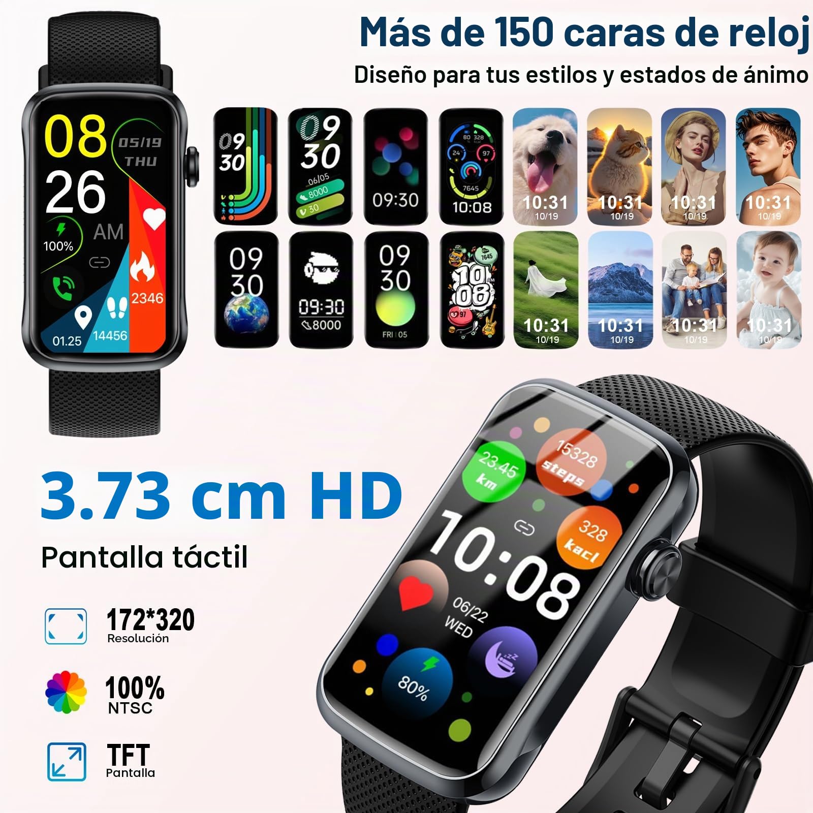 Motast Reloj Inteligente Mujer Hombre, 1,57” Ultraligero Pulsera Actividad | IP68 Smartwatch con Llamadas Bluetooth, 123+ Modos Deportivos, Monitor de Sueño/Pulsómetro/SpO2 Smart Band para Android iOS