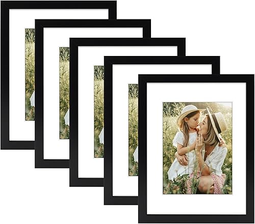 Golden State Art, Marco de fotos negro de 9 x 12 pulgadas, madera maciza y fotos para exhibir fotos de 6 x 8 pulgadas con paspartú o 9 x 12 pulgadas