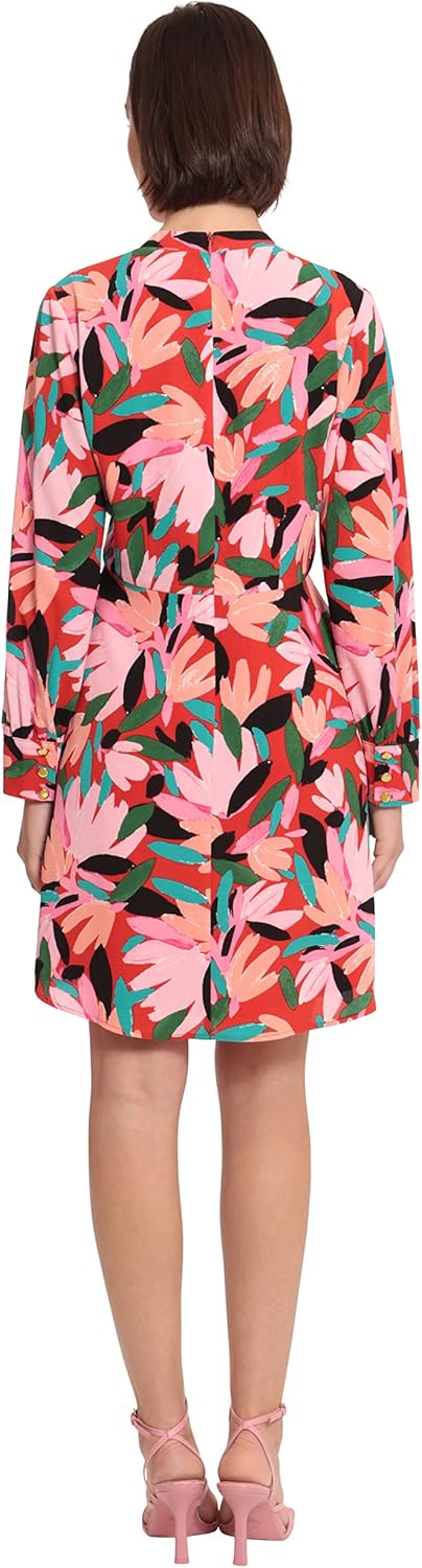 Donna Morgan Womens Long Sleeve Mock Neck Floral Printed Fit and Flare Dress - Image 5