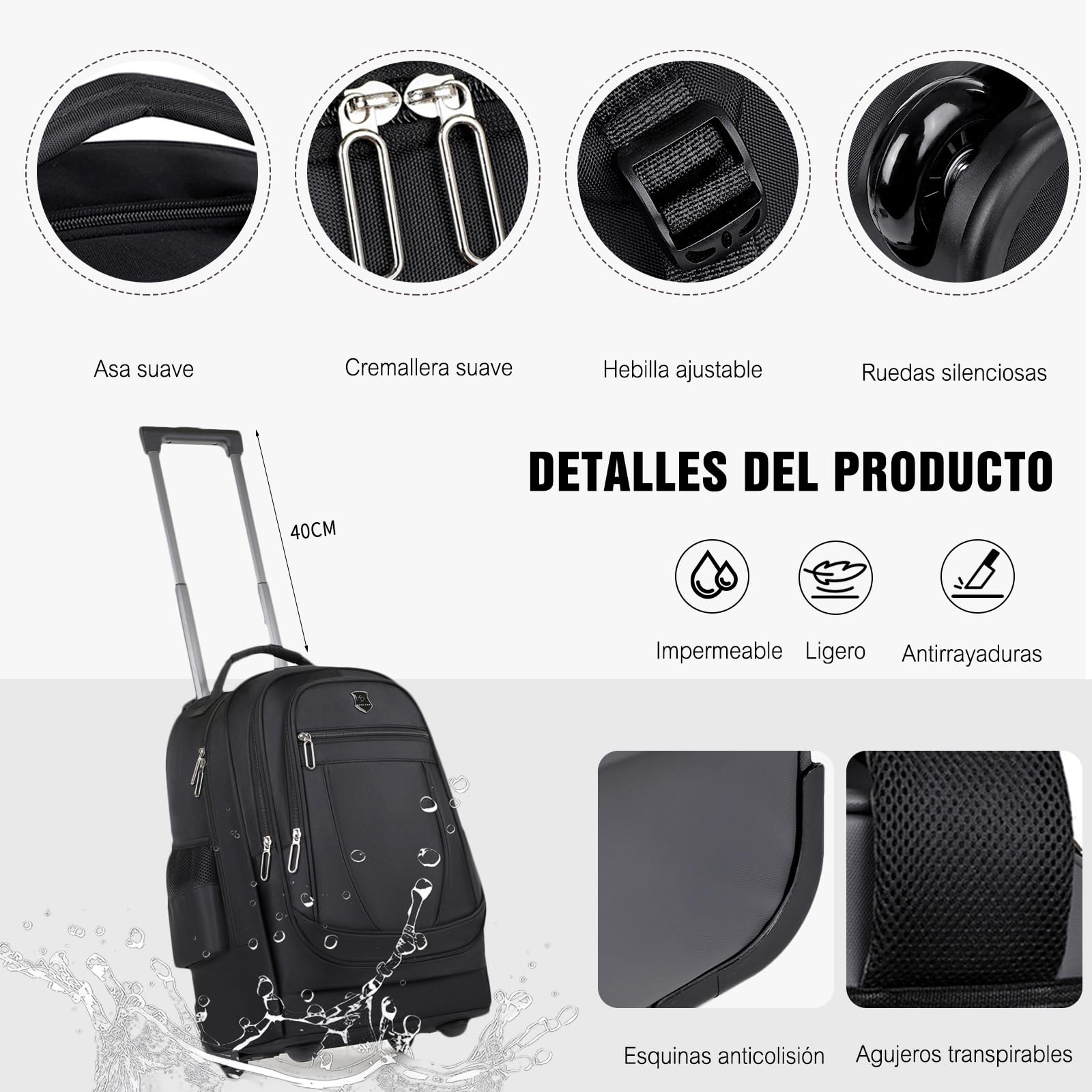 FANDARE 35L Trolleys para 15.6 Pulgadas portátiles 2 en 1 Bolsa con Ruedas Hombre Maletines Bolso para Maestra Mochila Profesor con Ruedas Mochilas de trabajo Bolsa Roller para Viajes Negocios