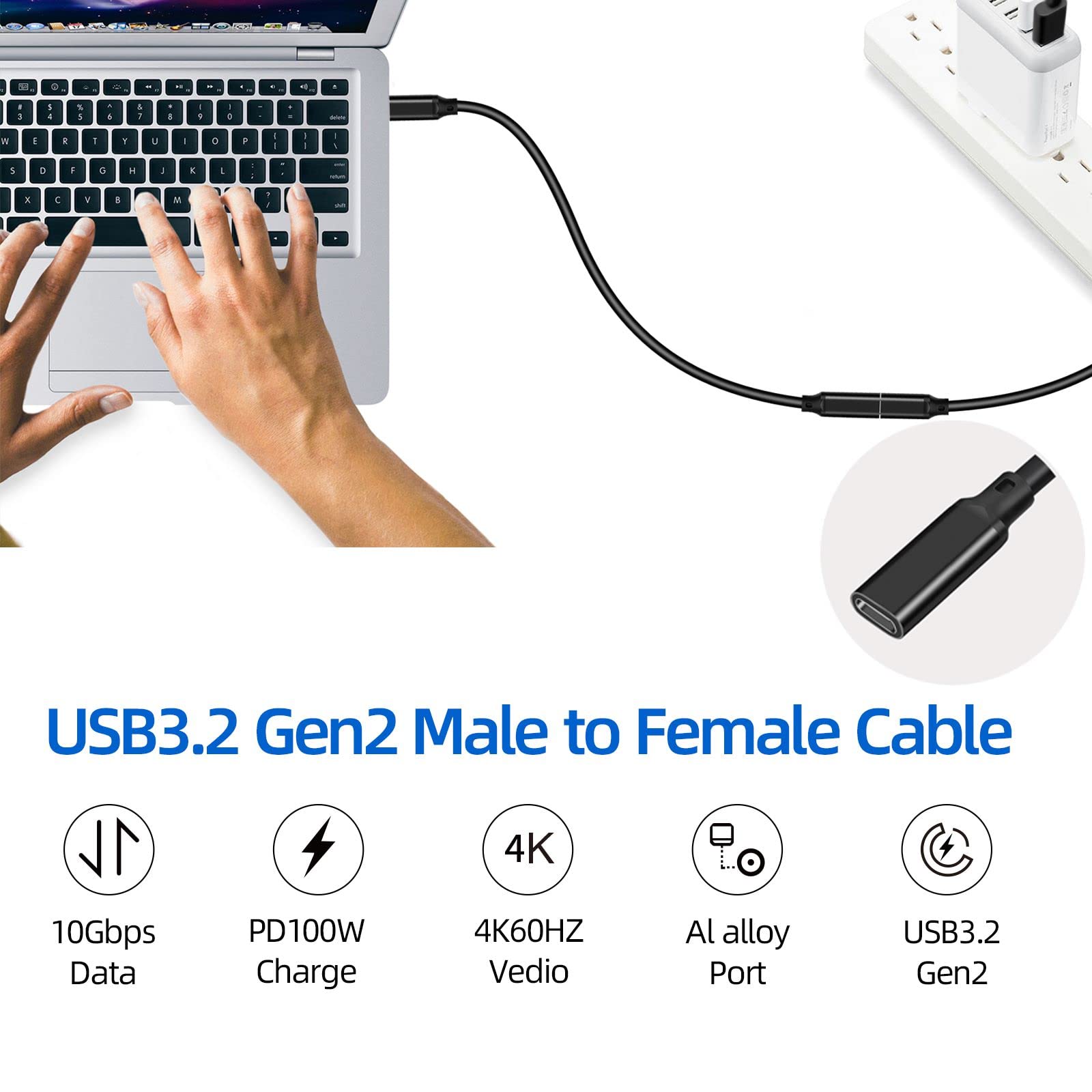 Cavo USB C A USB C Sisyphy 3.2 Gen2 - 1 Metro, Nylon Intrecciato A L - Ricarica 100W E Video 4K 60Hz Per Dispositivi Tipo C - 3