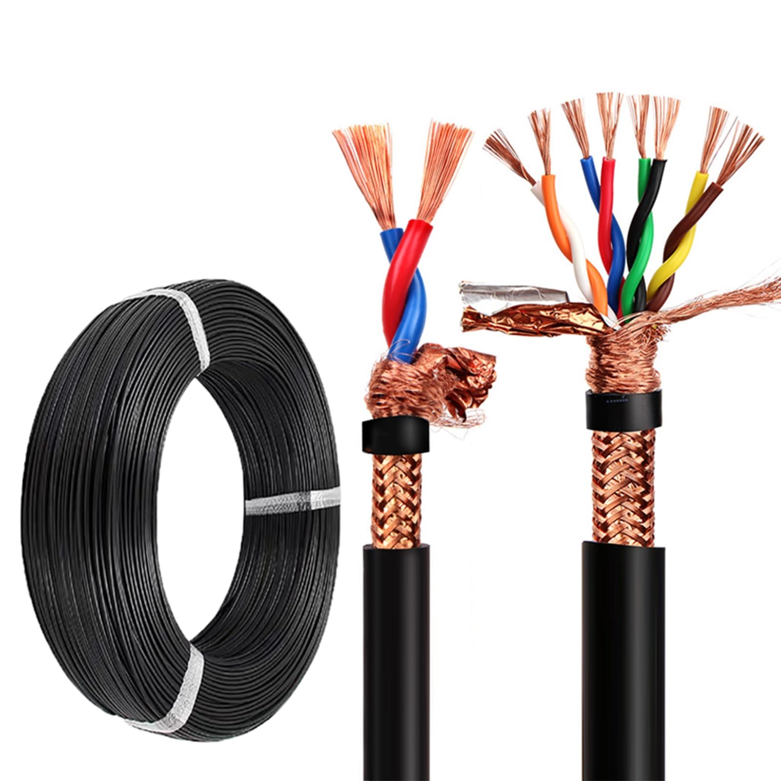 Cavo A Doppino Intrecciato Schermato 2/4/6/8 C, Filo Di Rame Privo Di Ossigeno Con Doppia Schermatura, Cavo Di Segnale Isolato In PVC Anti-interferenza for Apparecchiature Industriali(30FT,2C-20AWG)