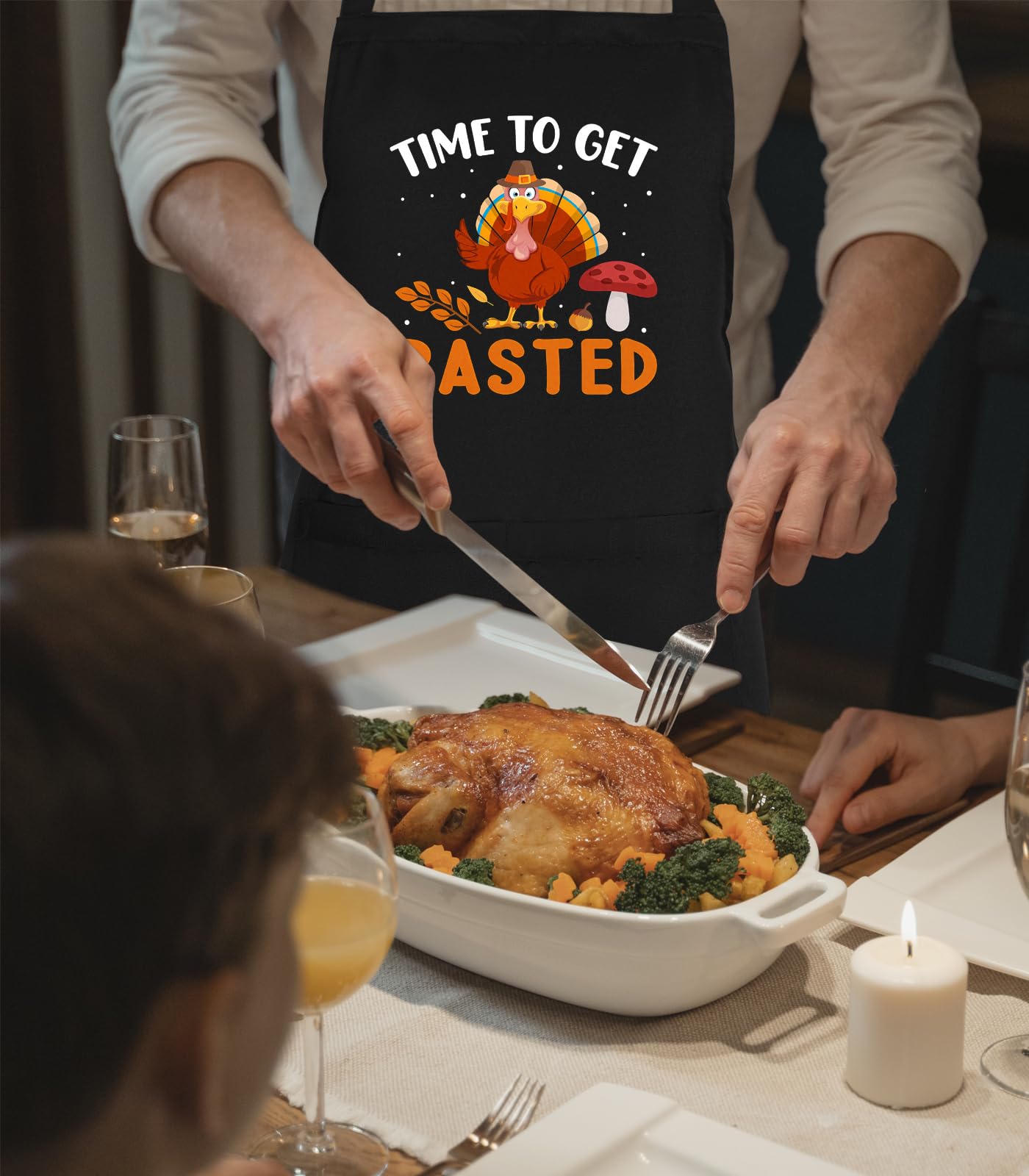 Divertidos delantales navideños para hombres y mujeres con bolsillos, delantal de otoño para cocinar cocina, regalos para Acción de Gracias, Halloween, Negro -, talla única