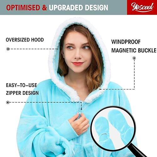 Miniatura 3 de yescool Manta con capucha de gran tamaño y forro polar Sherpa para mujeres, hombres y adultos, súper cálida y acogedora manta grande con capucha,