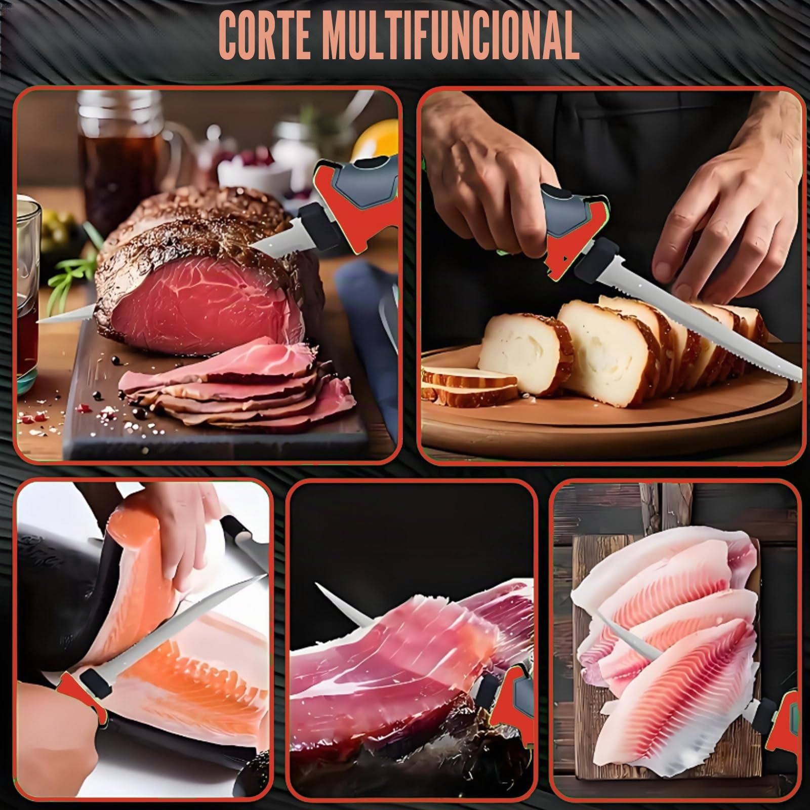 Cuchillo Eléctrico Inalámbrico Profesional para Filetear Pescado Y Carne, Recargable, Ideal para Acampadas Y Pesca. Incluye 4 Cuchillas, 2 Baterías De 2000 Mah Y Un Seguro De Bloqueo.