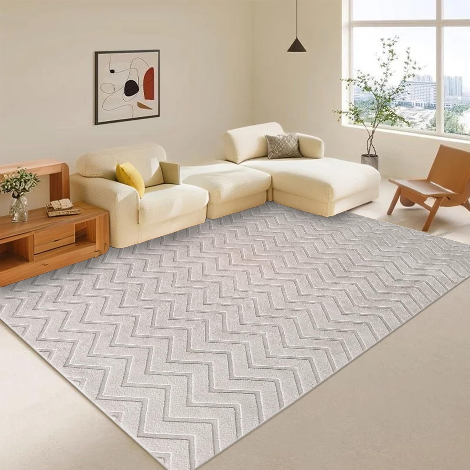 Tapis beige 150 x 200 cm USTIDE doux pour pieds sensibles