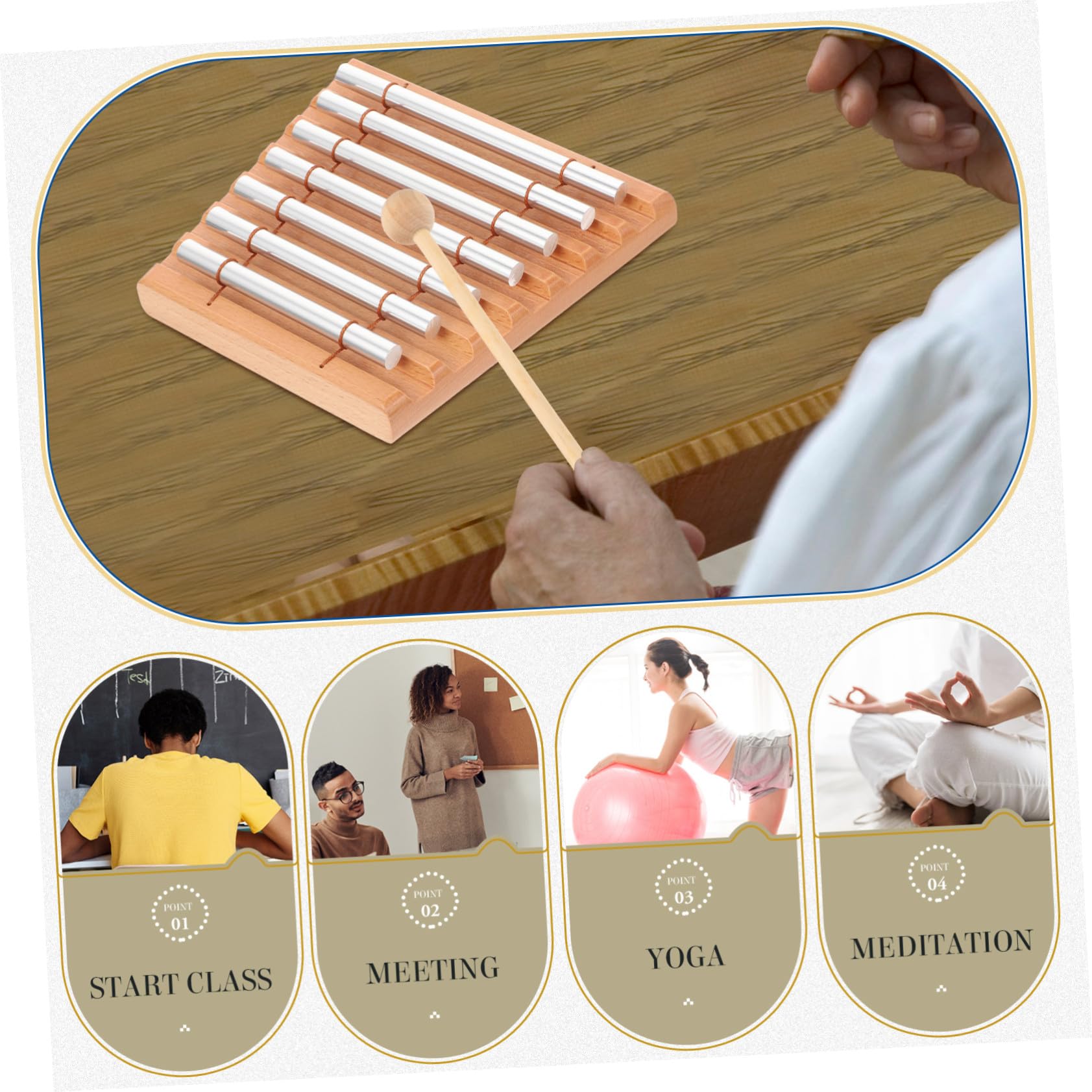 BESPORTBLE Set di 7 Campanelli a Tubo Musicali Rotondi in Legno e Metallo per Ragazzo Ragazza e Principianti, Strumento a Percussione per Meditazione e Attività All'aperto