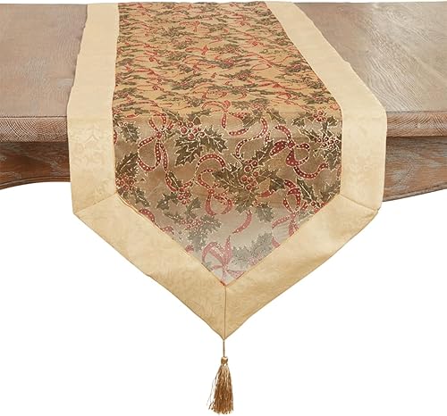 Miniatura 3 de Fennco Styles - Mantel de Navidad transparente de 65 x 104 pulgadas, borde de satén dorado y borlas, para cenas familiares, banquetes, eventos