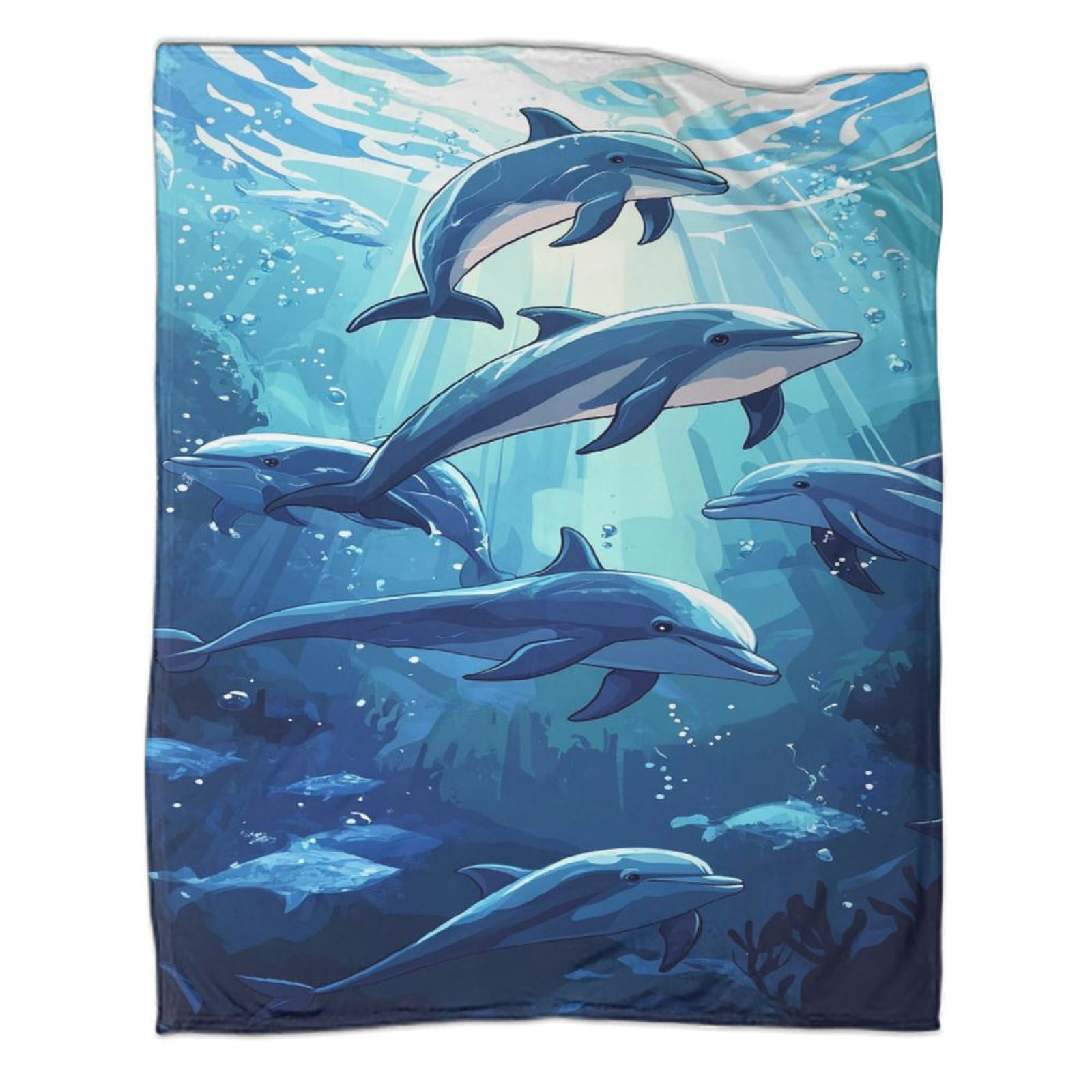 RXYKCUNVT Cosy Wool Blankets, Warm Soft Dolphins Blankets, Sea Animal Patterned Lightweight Sherpa Blankets. Bed And Sofa Linen for Teenage Adults 80x90inch(200x230cm)