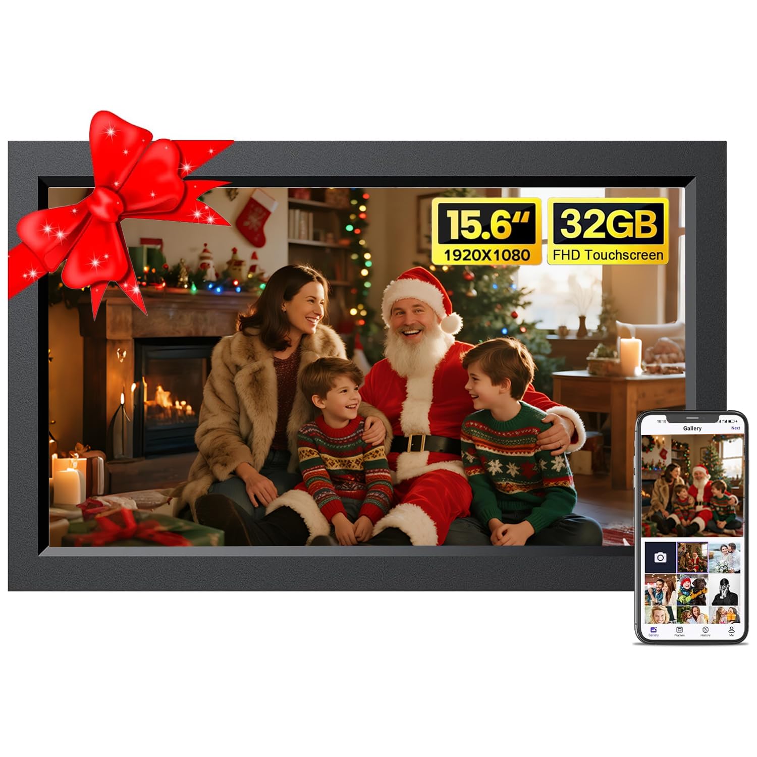 Cornice Digitale WiFi da 15,6 pollici, Full HD Touch Screen Smart Digital Photo Frame con 32 GB di Memoria, Rotazione Automatica,Facile Installazione per Condividere Foto e Video Tramite Frameo