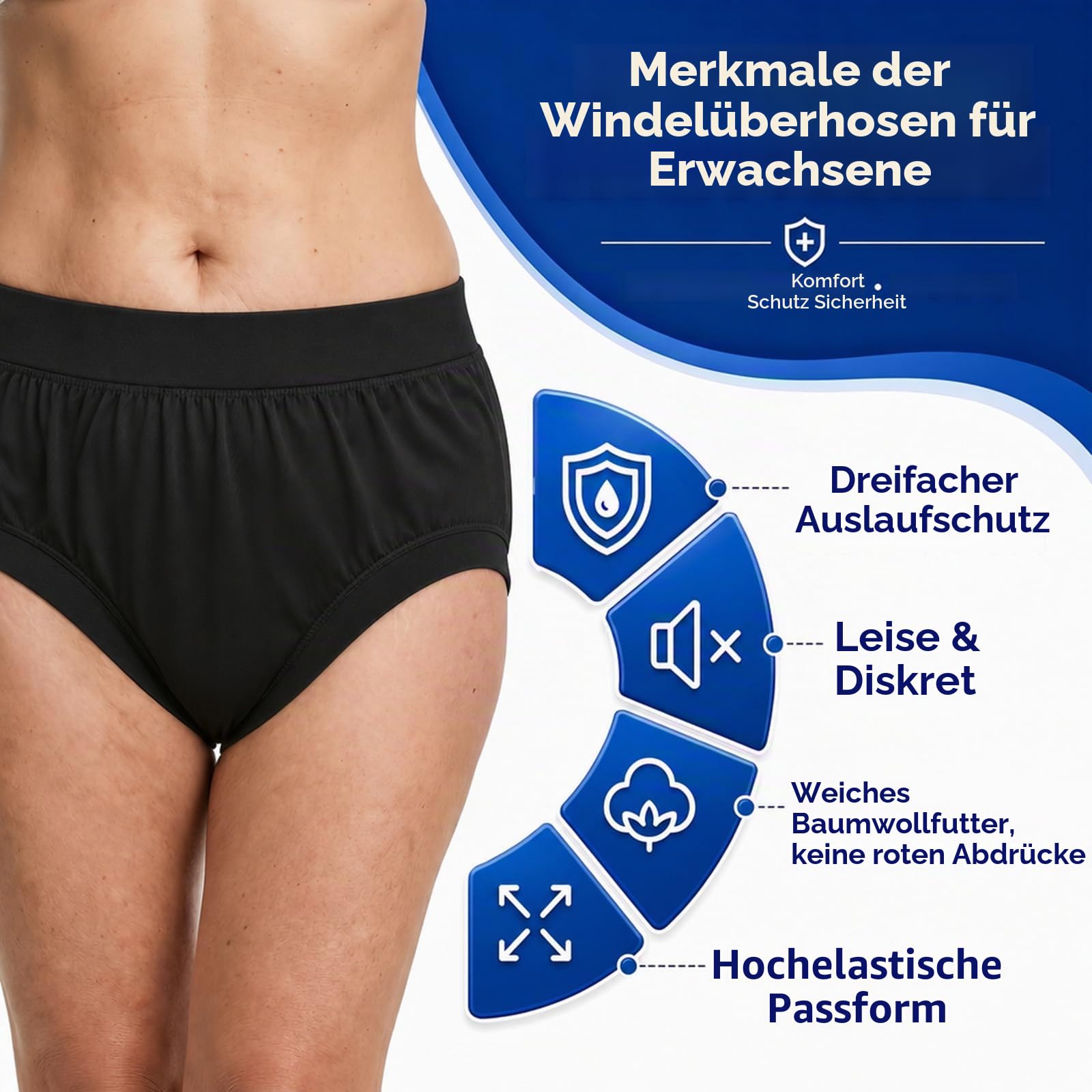 AQX Windelhülle für Erwachsene bei Inkontinenz, hohe Taille, aktiv, wasserdicht, Latexhose mit Baumwollschicht, geräuschlos, wiederverwendbar, waschbar, Kunststoffhose zum Hochziehen (hohe Taille, L)